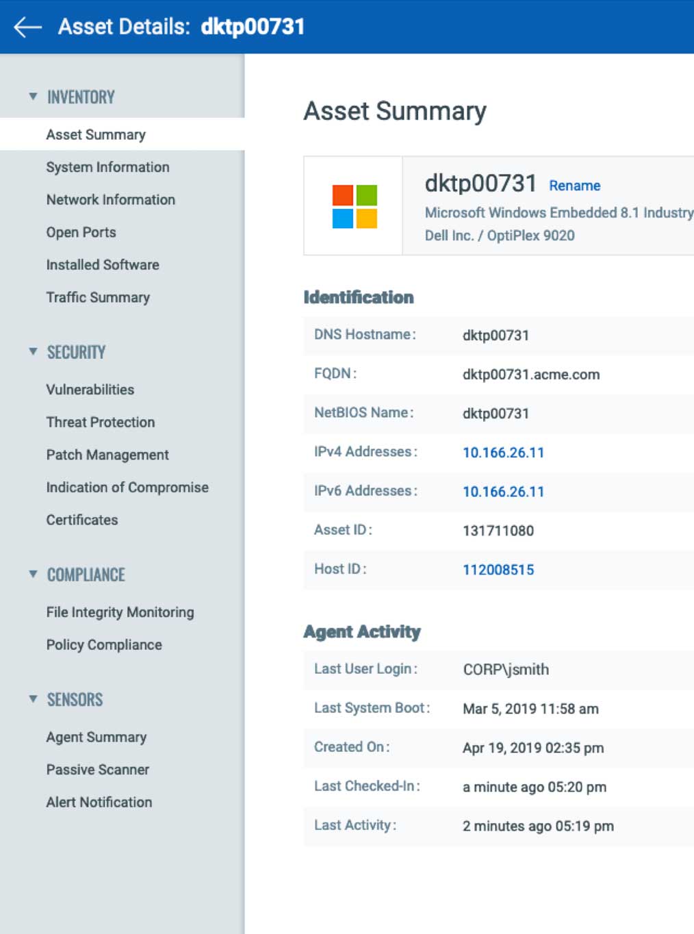 Asset Summary view in Qualys Global AssetView | Qualys, Inc.