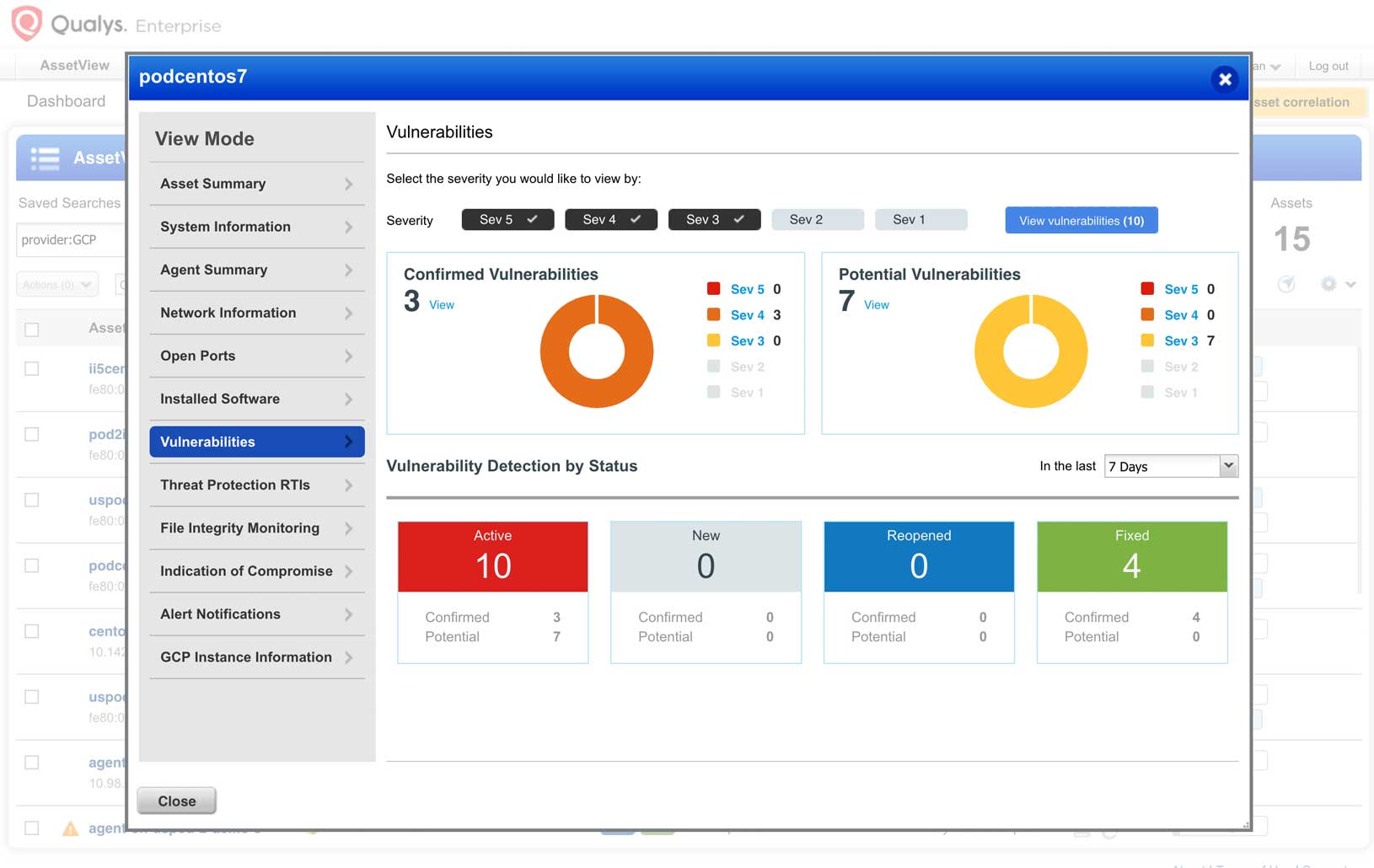 Qualys AssetView - Google Cloud Workload Security: Vulnerabilities view