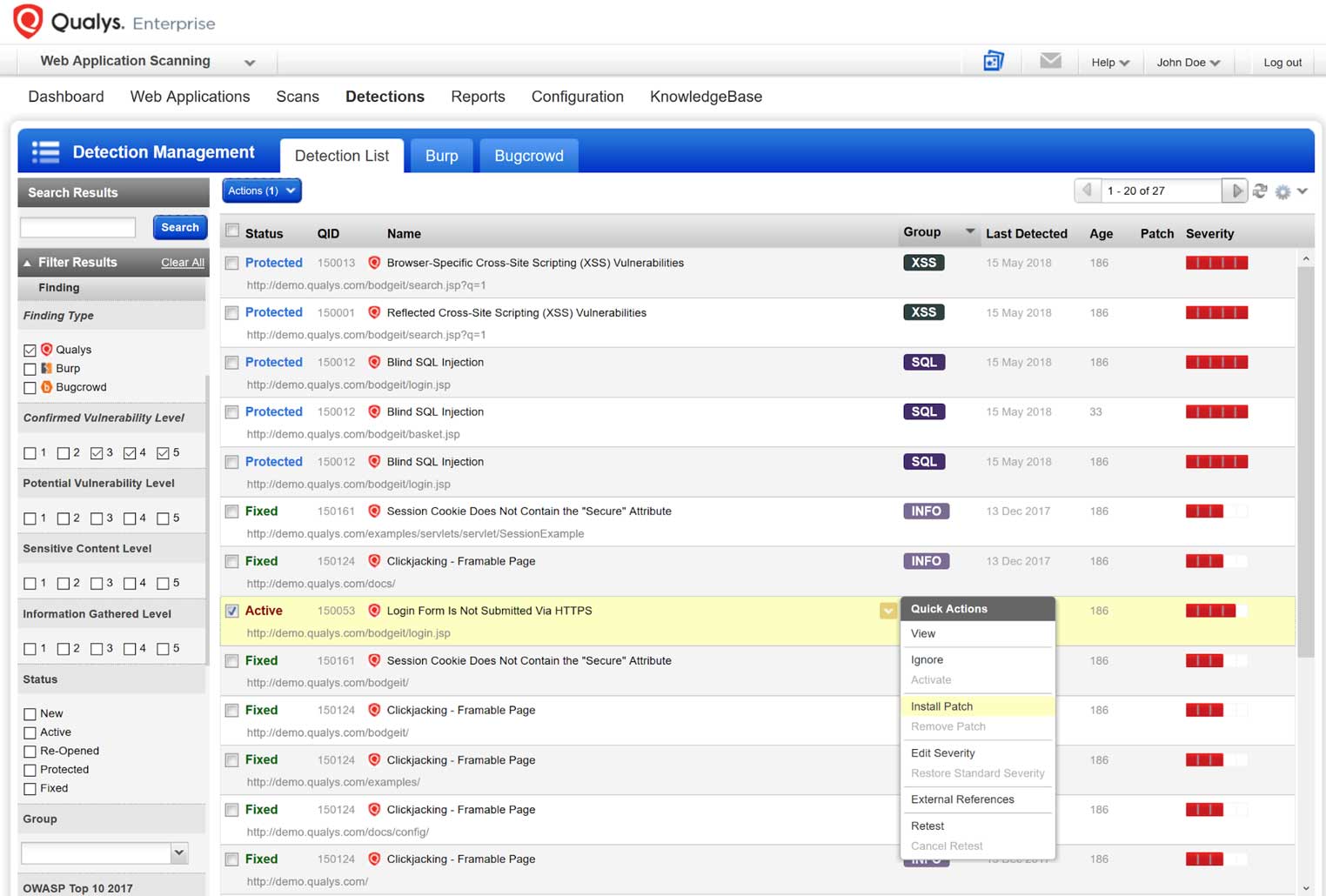 Qualys Web Application Scanning: Detection Management | Qualys